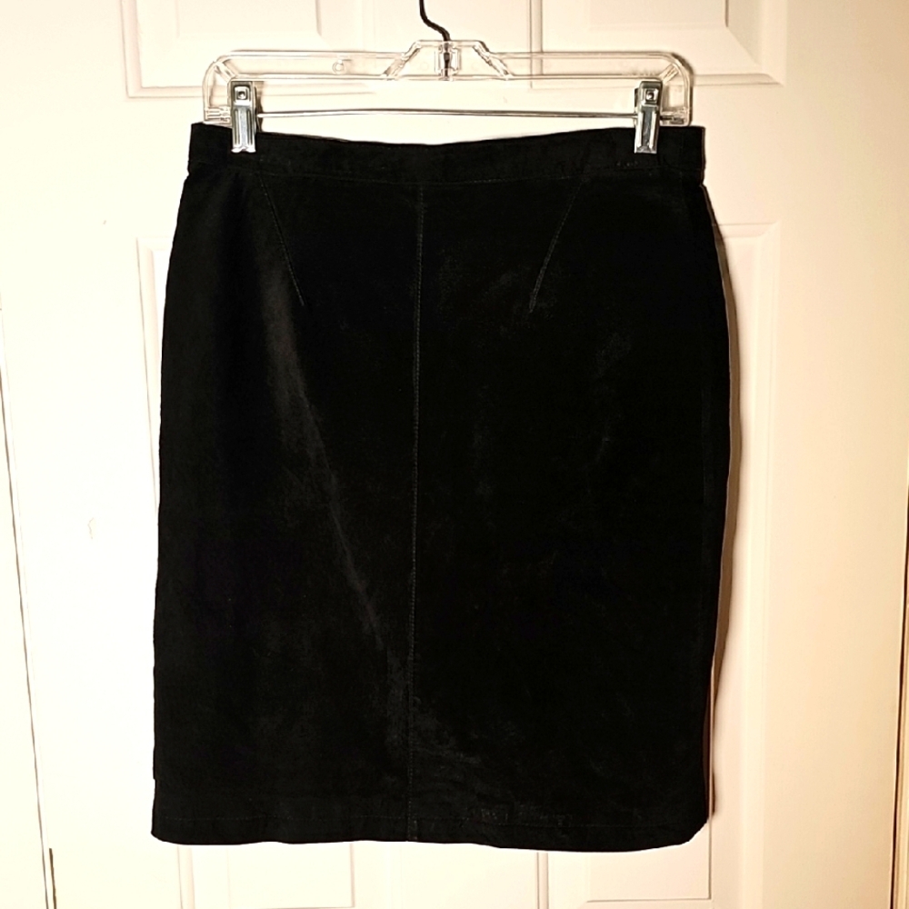 ESprit Leather Elegant Black Pencil Skirt. Size 13/14. Rear Zipper. Lined